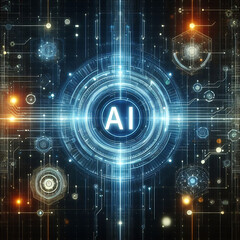 Obraz premium Intelligent Automation, High-Tech, Cyberworld, Wall Covering, Electronic Brain, Symbol, Progressive, Numerical Data, Internet Space, Computational Mind