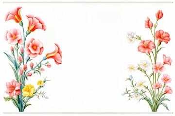Watsonia Border, Watercolor Floral Border, watercolor illustration, isolated on white background