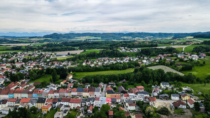 Haag am Hausruck Austria, aerial dron view, not AI