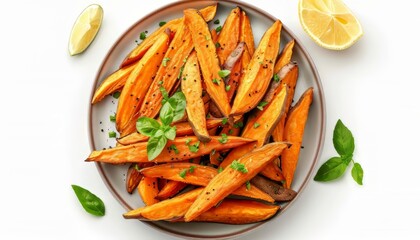 Sweet Potato Fries Isolated on White