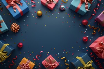 Fototapeta premium Festive Gift Boxes with Blank Space for Text