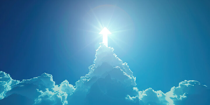 Rebooting Hope: An upward-pointing arrow, symbolizing renewed optimism and the potential for change, against a bright blue background.