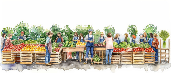 Fototapeta premium Outdoor Farmers Market with Fresh Fruits and Vegetables