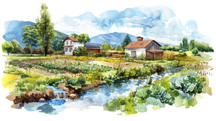 Rural Landscape with Farms and Fields