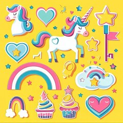 Obraz premium Set of Sticker Unicorn Illustration