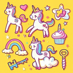 Set of Sticker Unicorn Illustration