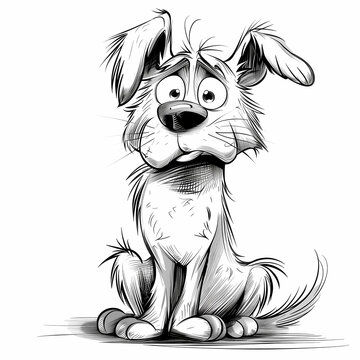 A confused dog is looking at you, simple line drawing vector image in a plain white background