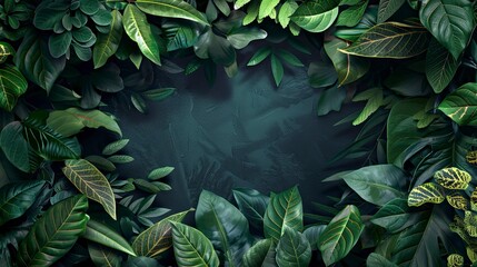 A green leafy background with a few leaves in the foreground