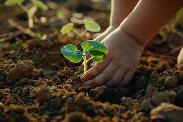 A pair of hands planting seeds in rich soil