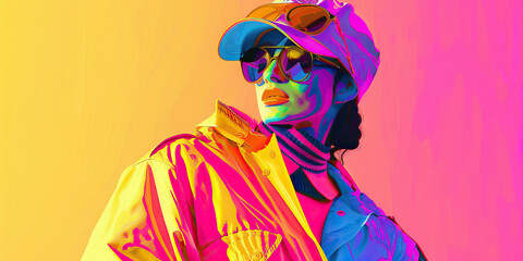 Fototapeta premium Fashion (Bright Colors): A figure wearing bold, colorful clothing typical of the 1980s fashion trends