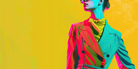 Fototapeta premium Fashion (Bright Colors): A figure wearing bold, colorful clothing typical of the 1980s fashion trends
