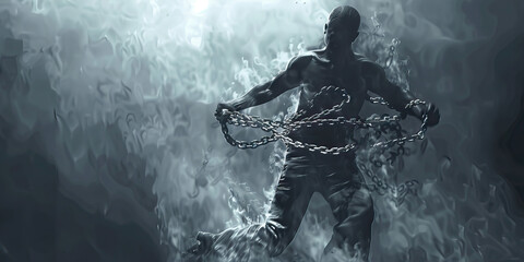 Obraz premium The Emancipation of Thought: A figure breaking free from mental constraints, symbolizing the pursuit of knowledge and unrestricted creativity.