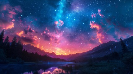 Fototapeta premium National Parks Natural Beauty: A neon photo showcasing the natural beauty of national parks