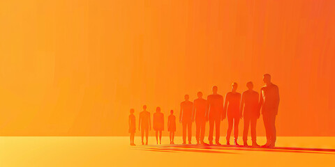 Fototapeta premium Diversity in Unity: An assortment of individuals, each standing tall with their unique height, harmoniously uniting to form a cohesive group, embodying the spirit of equity and mutual respect.