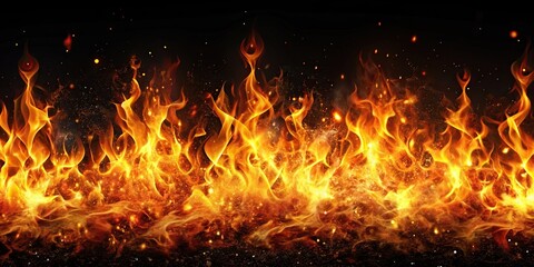 Fiery flames and sparks repeating horizontally on a dark background