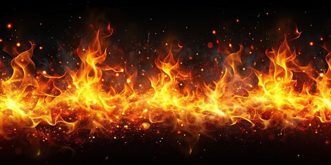 Fiery flames and sparks repeating horizontally on a dark background