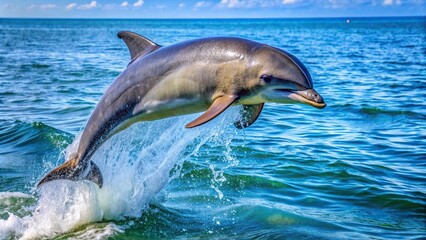 Young dolphin gracefully leaping out of the water