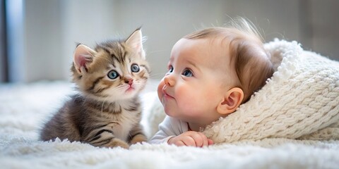Adorable photo of a kitten and baby together