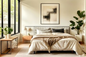 Modern Scandinavian bedroom interior design ideas.  3d render 3d illustration