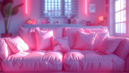 pink room with pink sofa UHD Wallpapar