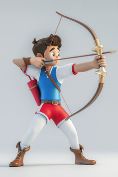 recommend clip art: Archery Athlete in action with aiming the arrow. 3D Cartoon Illustration.