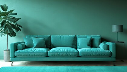 green sofa with green wall UHD Wallpapar