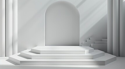 3d minimalist clean and white beigie empty podium