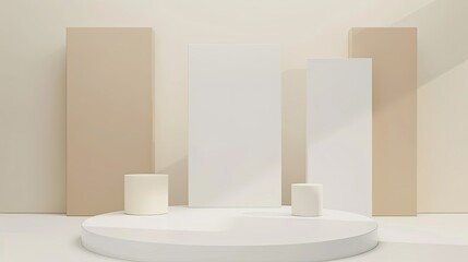 3d minimalist clean and white beigie empty podium