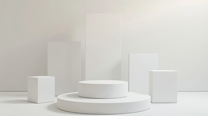 3d minimalist clean and white beigie empty podium