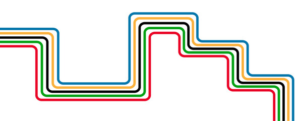 Abstract wavy stripes of Olympic games colors. Banner, flyer, card, cover or backdrop with colorful stripes symbol and copy space for text. Olympic Sports. vector illustration