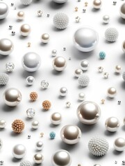Fototapeta premium White and golden pearls, beads, 3d render balls, sphares, round shapes backgorund.