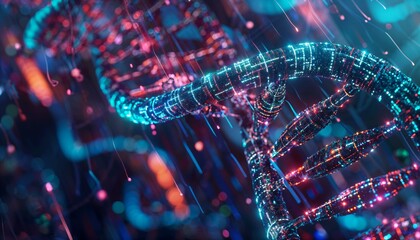 Cyber-genetic helix entwined with pulsing circuitry, tech for everything