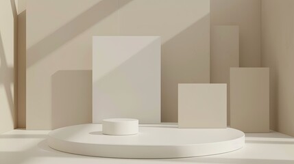 3d minimalist clean and white beigie empty podium