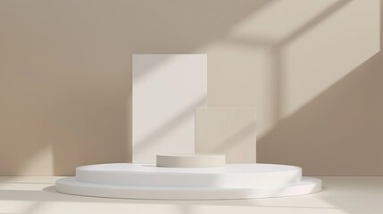 3d minimalist clean and white beigie empty podium