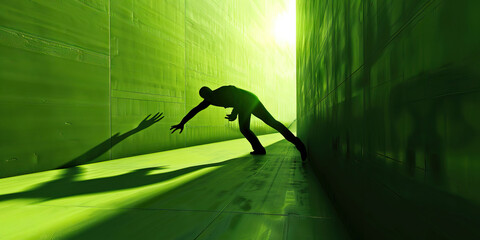 Change (Green): A figure pushing against a barrier, symbolizing the desire for change