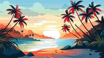 Tranquil exotic summer beach with palm backgrounds