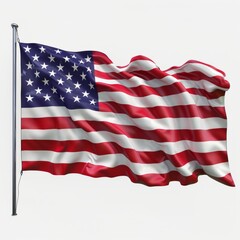 An American flag in all it's glory, white background
