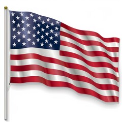 An American flag in all it's glory, white background 