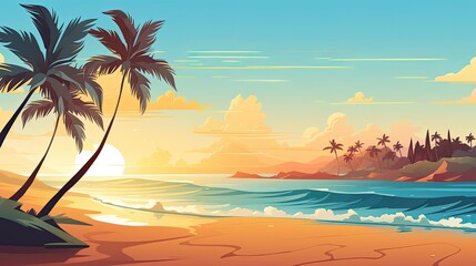 Tranquil exotic summer beach with palm backgrounds