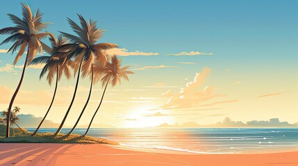 Tranquil exotic summer beach with palm backgrounds