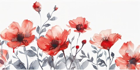 red watercolor flowers illustration