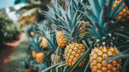 Fototapeta premium Pineapples are cultivated on trees in gardens