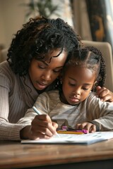 Mother helping her child with homework