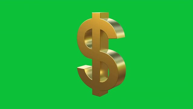 Gold dollar symbol looped rotation on green screen chroma key background 3d animation 4k video loop. USD currency sign. Trading, financial market, sale, money concept.