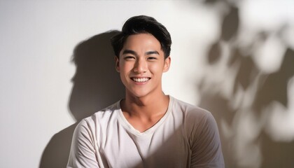 Obraz premium Young Asian man smiling on white background