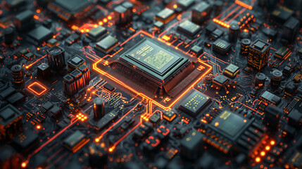 Circuit board isometric background.