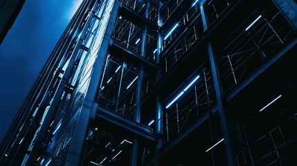 Steel structure building construction background dark colors