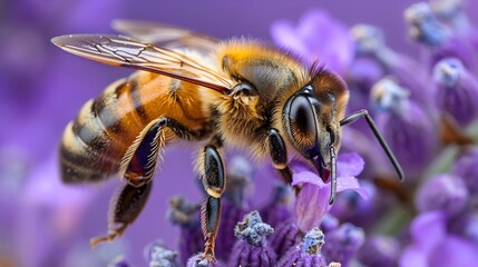 Honeybee Gathering Nectar from a Sunlit Lavender Blossom