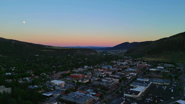 Aerial sunset view of the city - Beautiful City of Durango, Drone View, Durango, Colorado