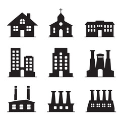 Fototapeta premium Building Icons Vector Silhouette Set